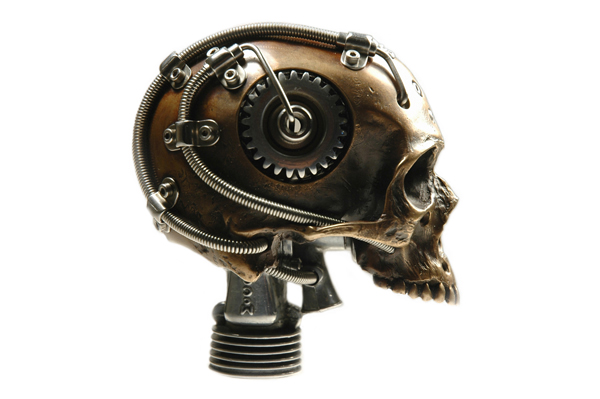 BRONZE ROBOTIC CYBORG BIOMECHANICAL SKULL BY ARTIST CHRISTOPHER CONTE