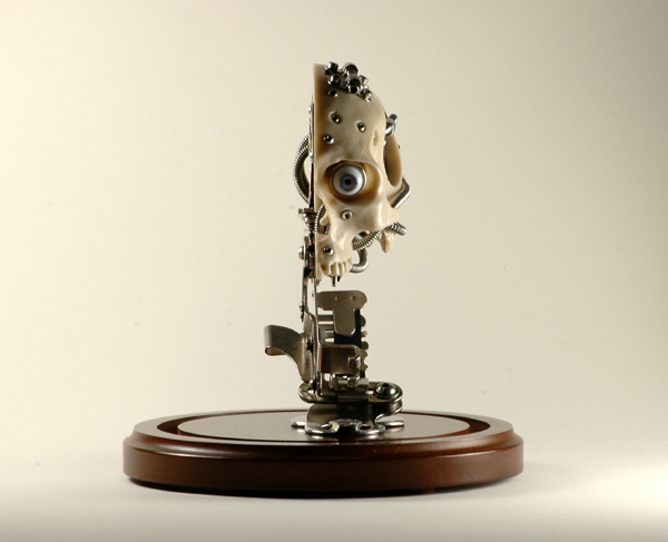 MINIATURE ROBOTIC CYBORG SKULL TITLED CHRONOS 1 BY ARTIST CHRISTOPHER CONTE