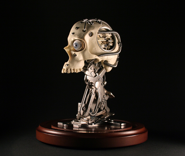 MINIATURE ROBOTIC CYBORG SKULL TITLED CHRONOS 2 BY ARTIST CHRISTOPHER CONTE