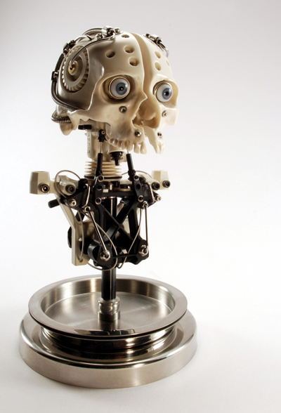 MINIATURE ROBOTIC CYBORG SKULL TITLED CYNTHETIC V1 BY ARTIST CHRISTOPHER CONTE